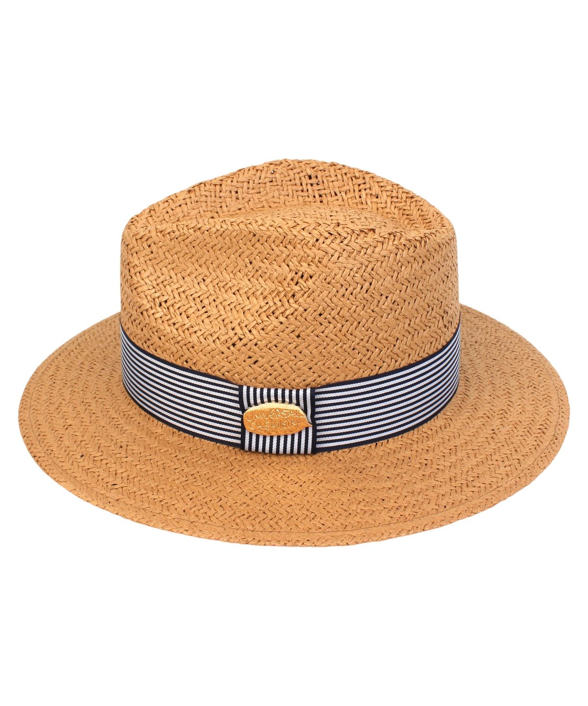 유니버셜 케미스트리(UNIVERSAL CHEMISTRY) Stripe Line Summer Brown Fedora - Big Size 여름페도라