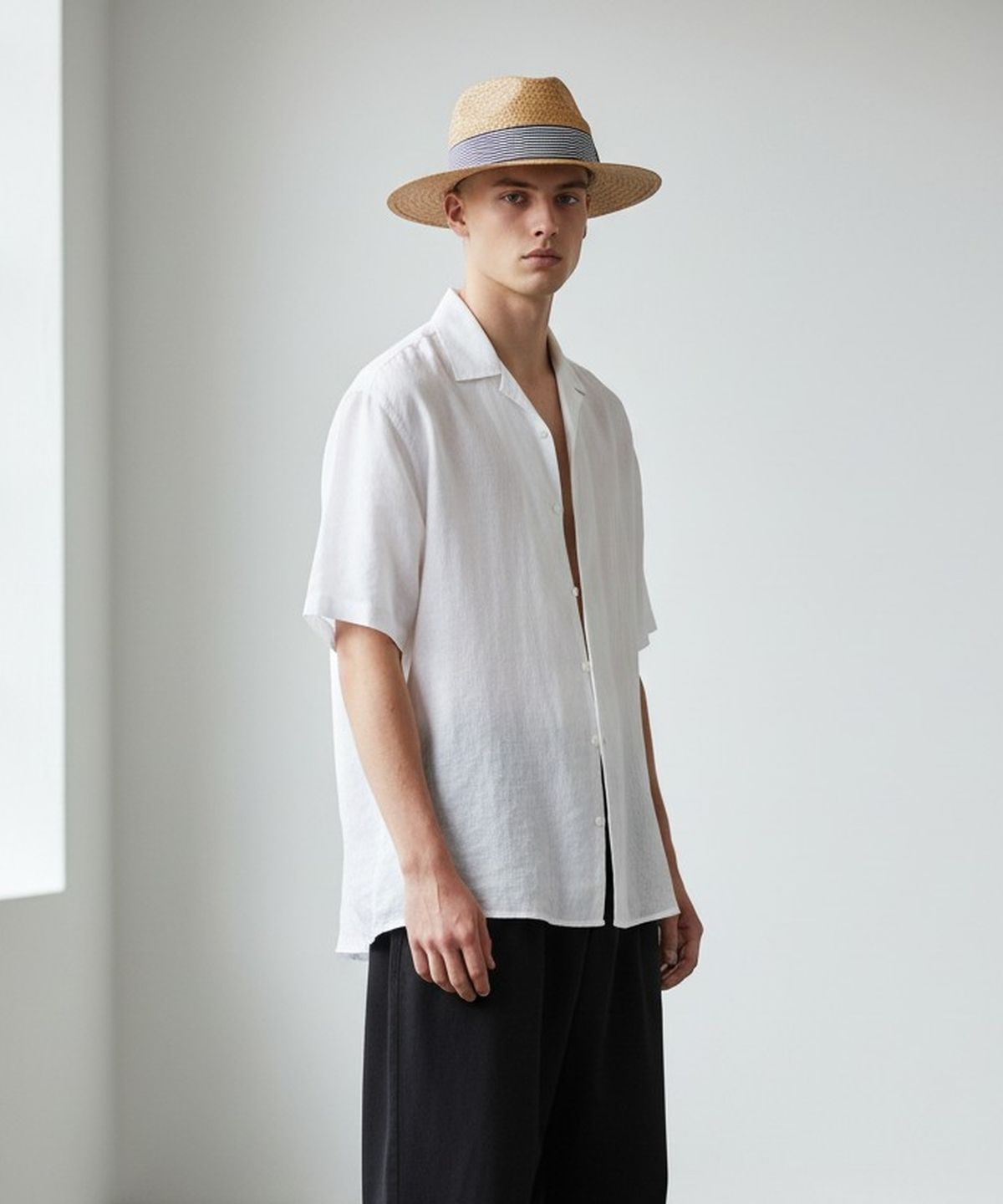 유니버셜 케미스트리(UNIVERSAL CHEMISTRY) Stripe Line Summer Brown Fedora - Big Size 여름페도라