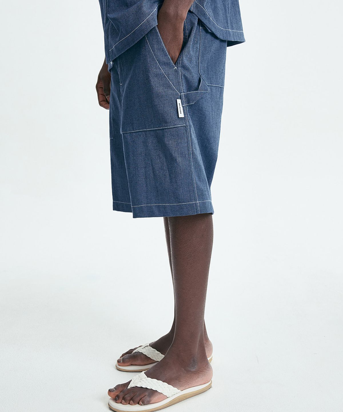 밀라코드(MILACODE) Mixed Linen (Denim Like) Shorts - INDIGO BLUE