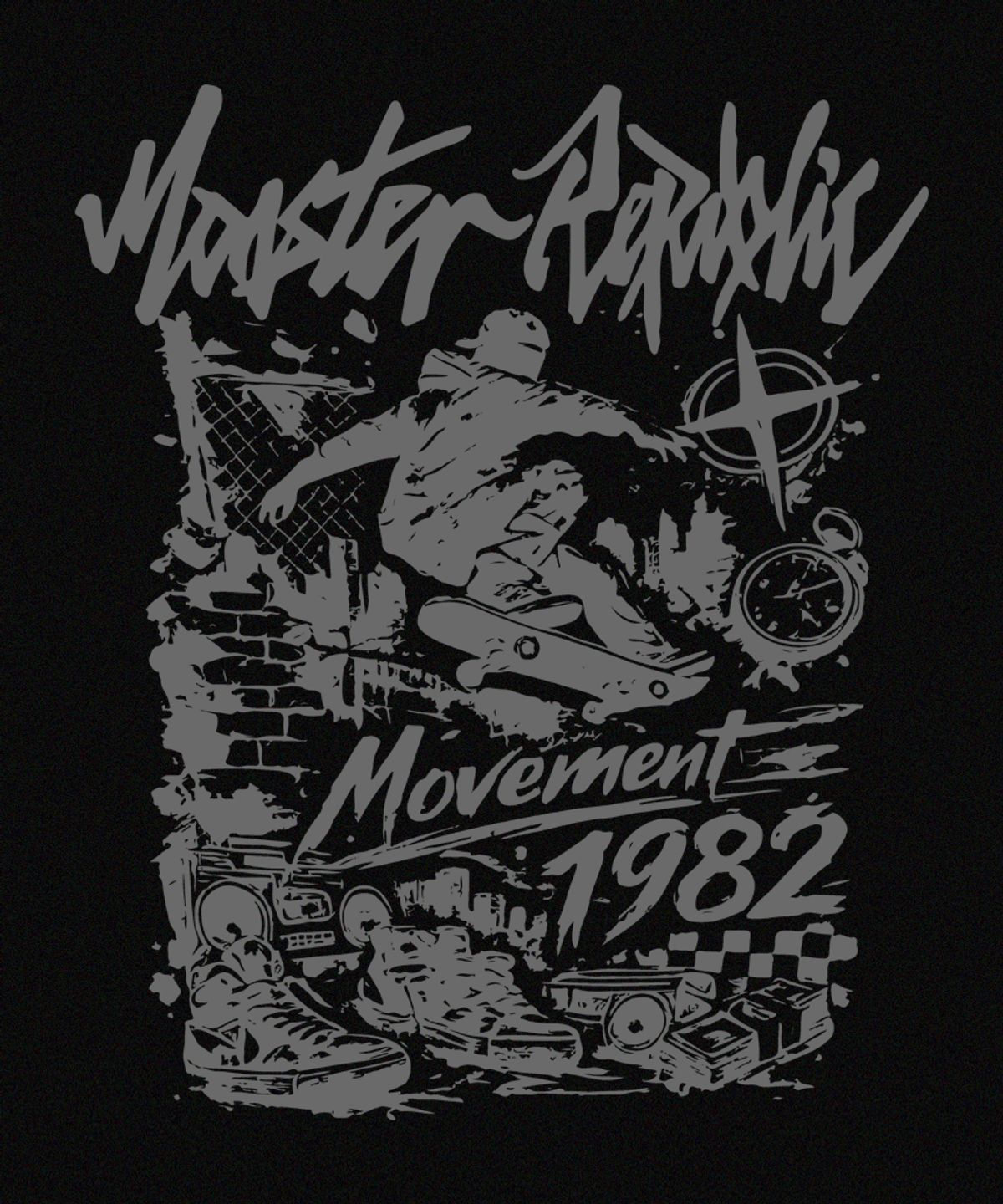 몬스터리퍼블릭(MONSTER REPUBLIC) 1982 무브먼트 그레이 티셔츠 블랙_9131