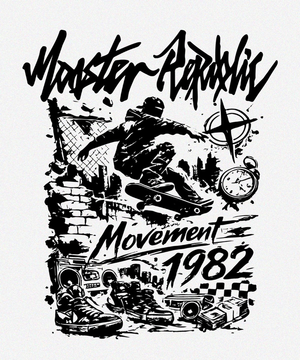 몬스터리퍼블릭(MONSTER REPUBLIC) 1982 무브먼트 블랙 티셔츠 화이트_9132