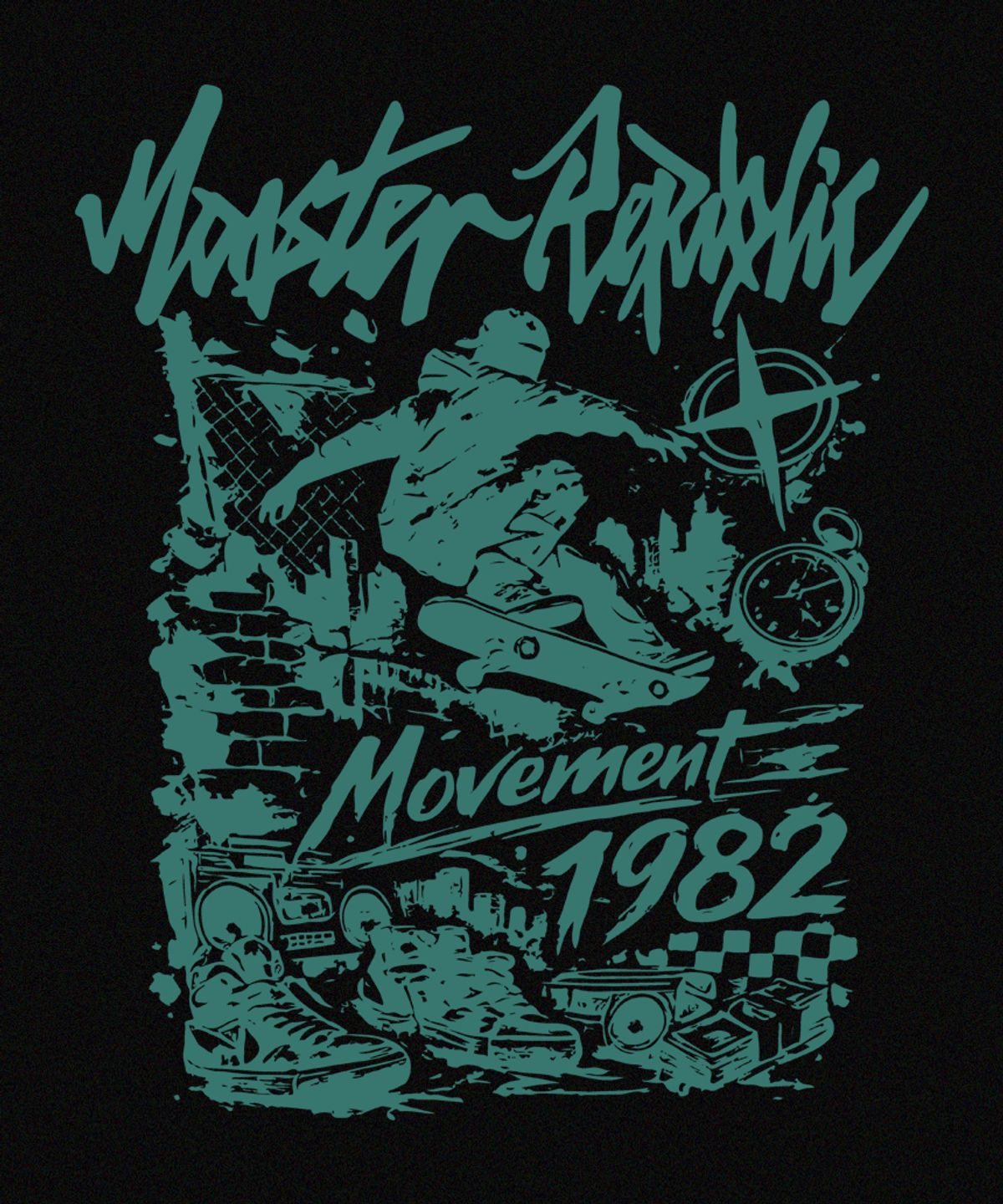 몬스터리퍼블릭(MONSTER REPUBLIC) 1982 무브먼트 딥그린 티셔츠 블랙_9134