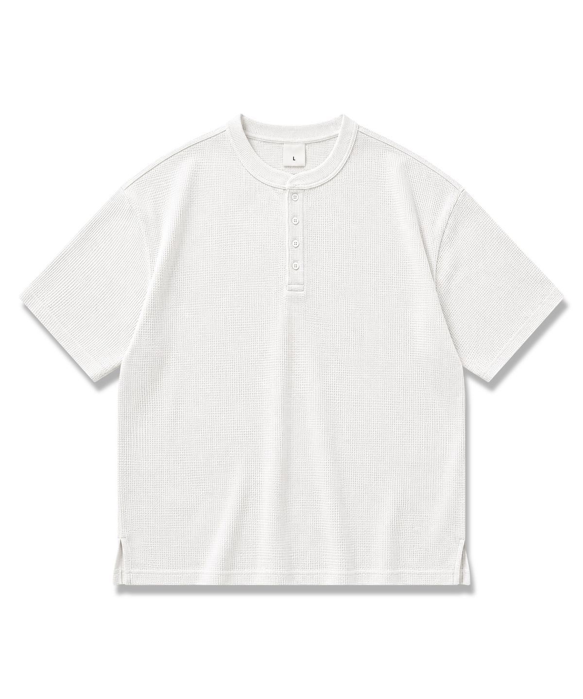 오리지널데이(ORIGINALDAY) 와플 헨리넥 데일리 반팔 티셔츠 오버핏 White