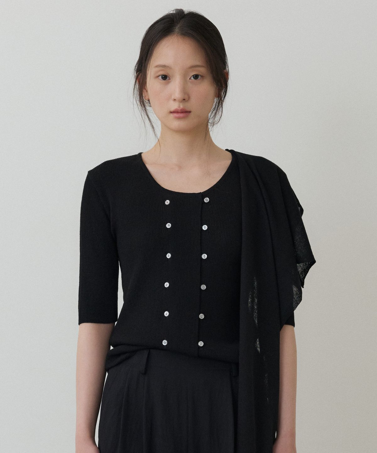 토와브(TOWAV) ELODY SCARF CARDIGAN_BLACK