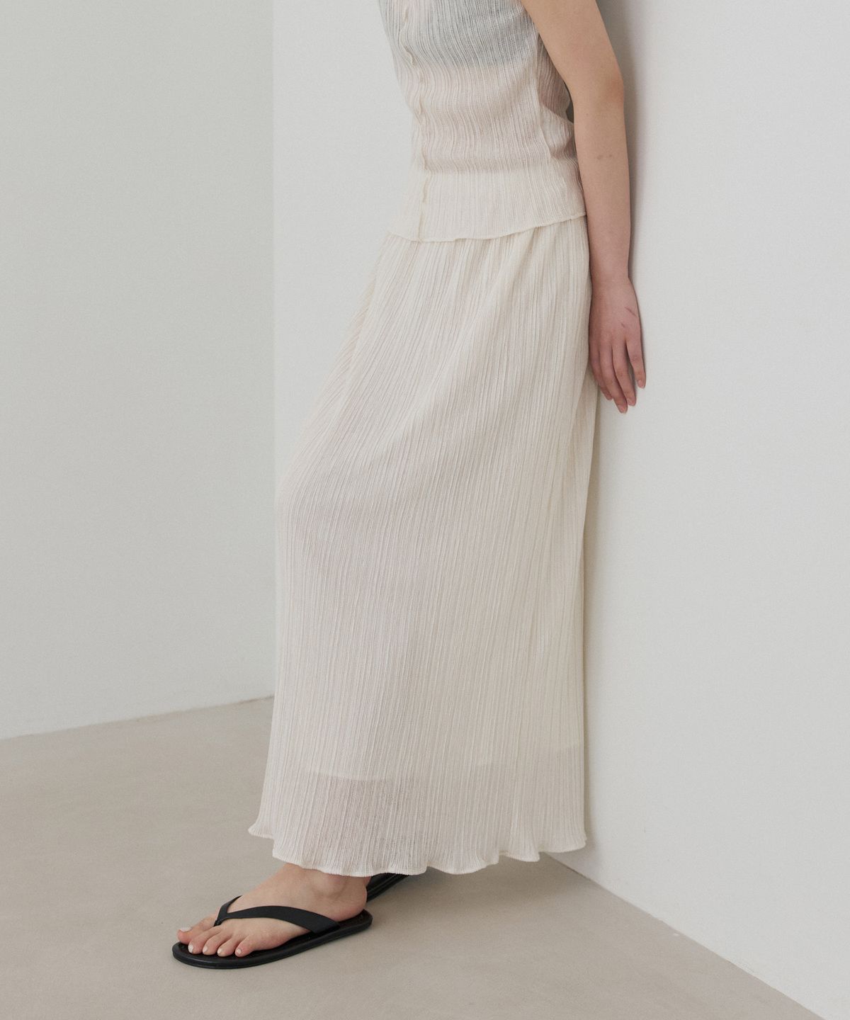 토와브(TOWAV) TEEN PLEATS BANDING SKIRT_CREAM