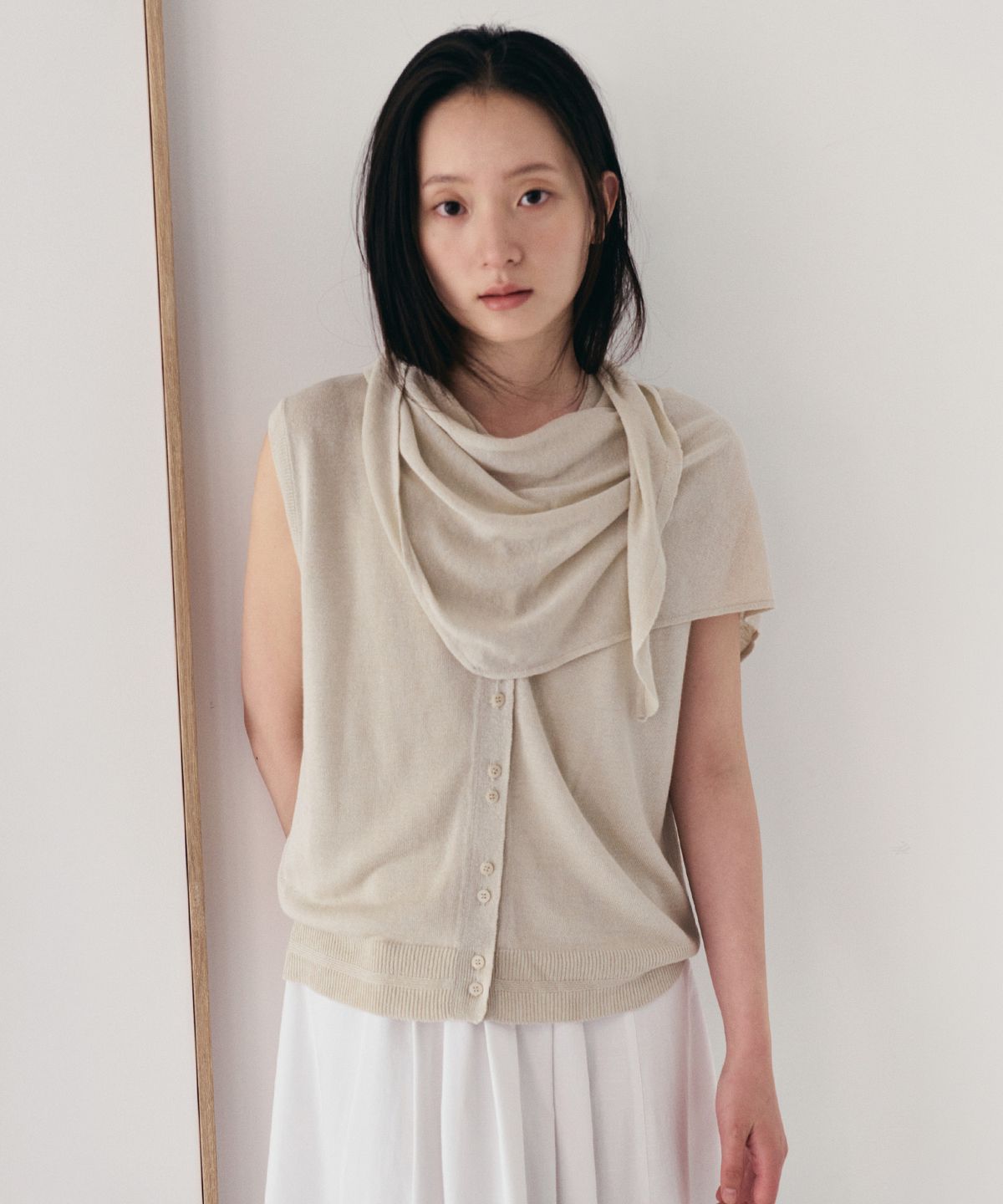 토와브(TOWAV) ELLA SCARF KNIT VEST_NATURAL BEIGE