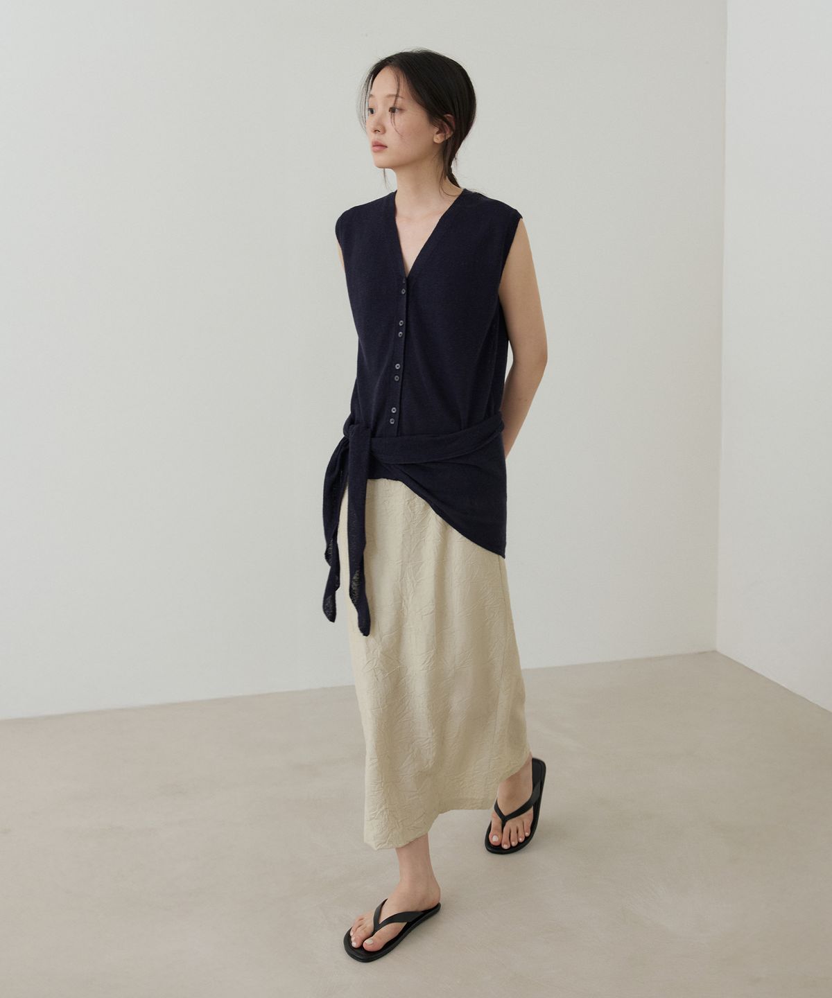 토와브(TOWAV) MILLS WRINKLE SKIRT_BEIGE
