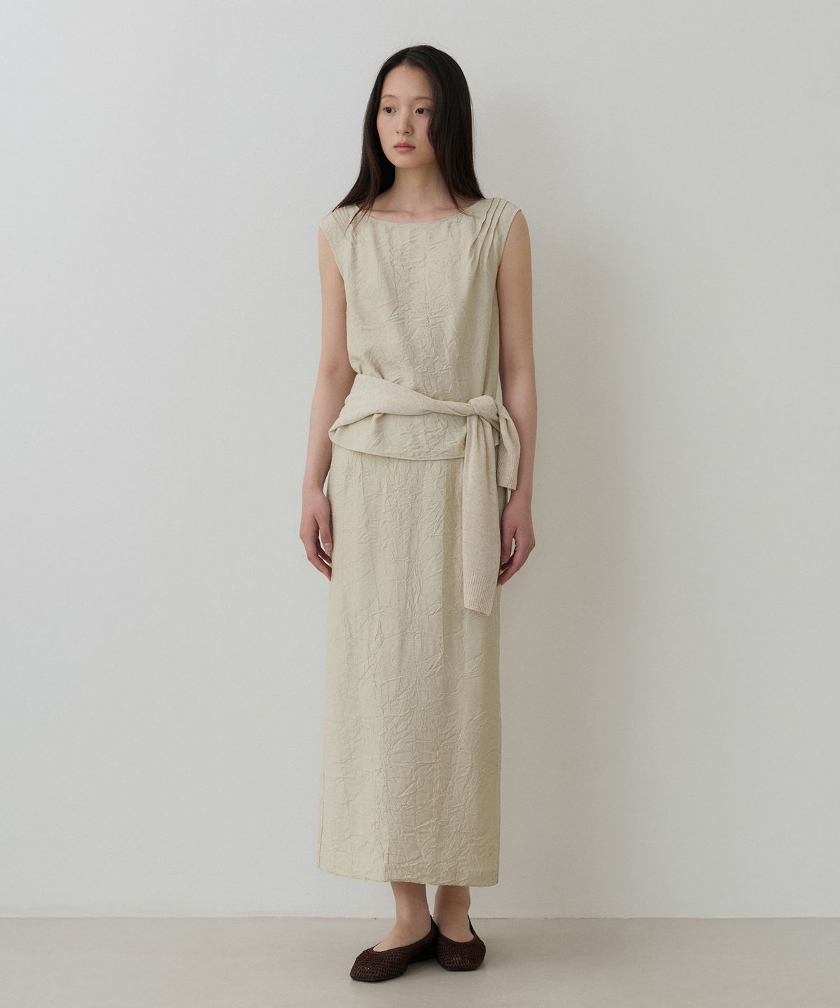 토와브(TOWAV) MILLS WRINKLE BLOUSE_BEIGE