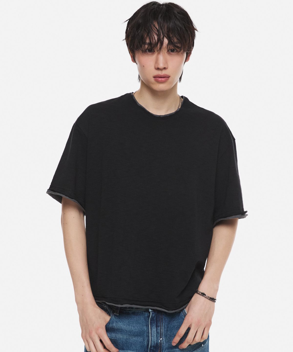 디앤에스알(DNSR) 컷오프 레이어드 티셔츠 블랙/차콜