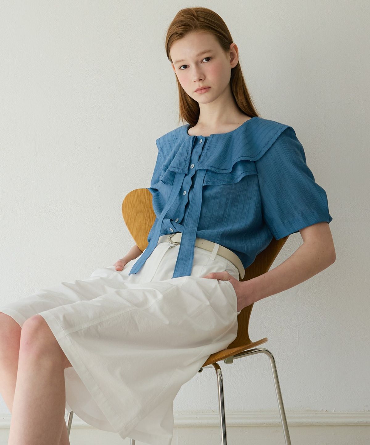 올리브 데 올리브(OLIVE DES OLIVE) 더블 러플넥 카라 블라우스 OW6XB5540