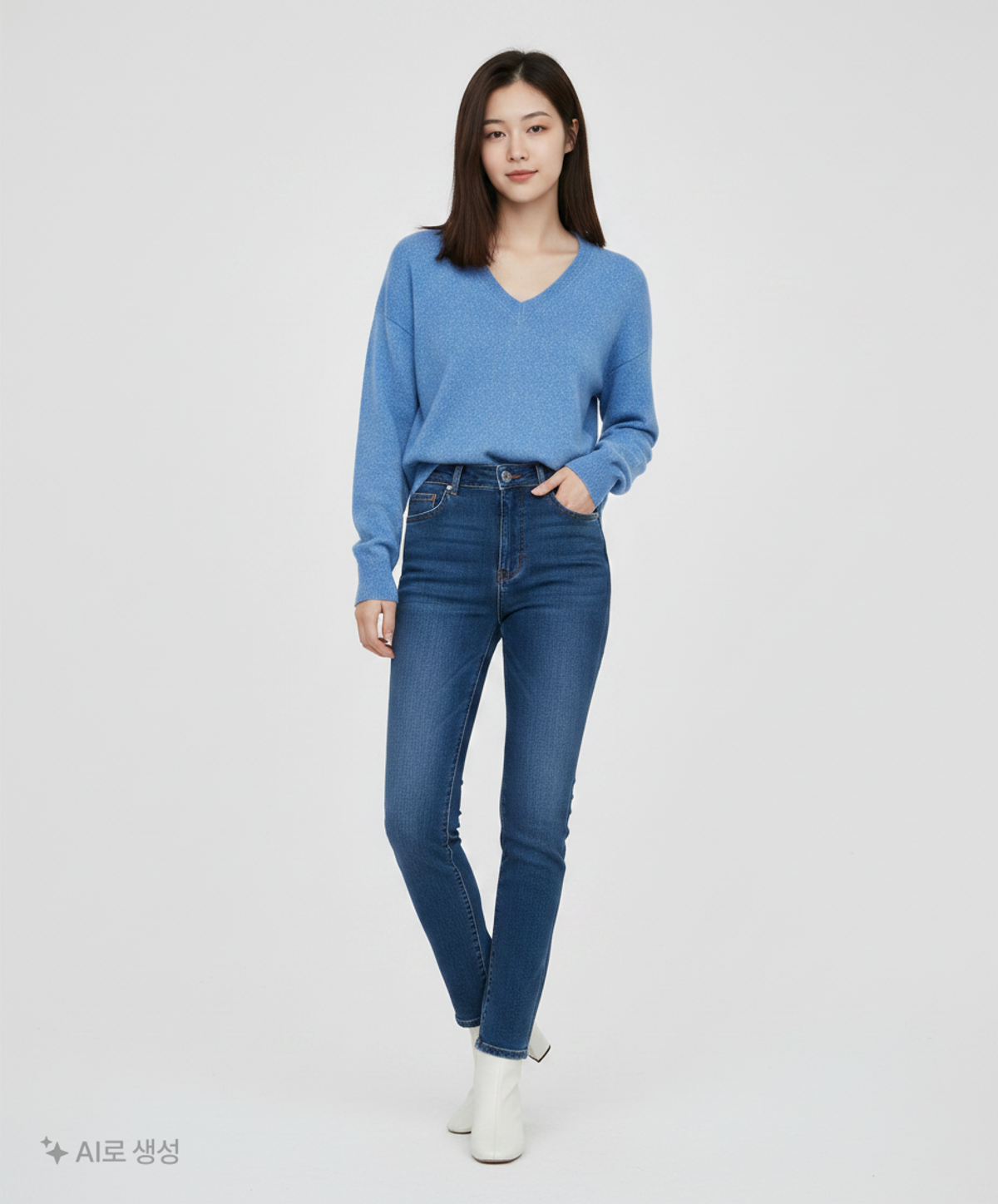 어몽(AMONG) A MELANGE KNIT TOP_BLUE S