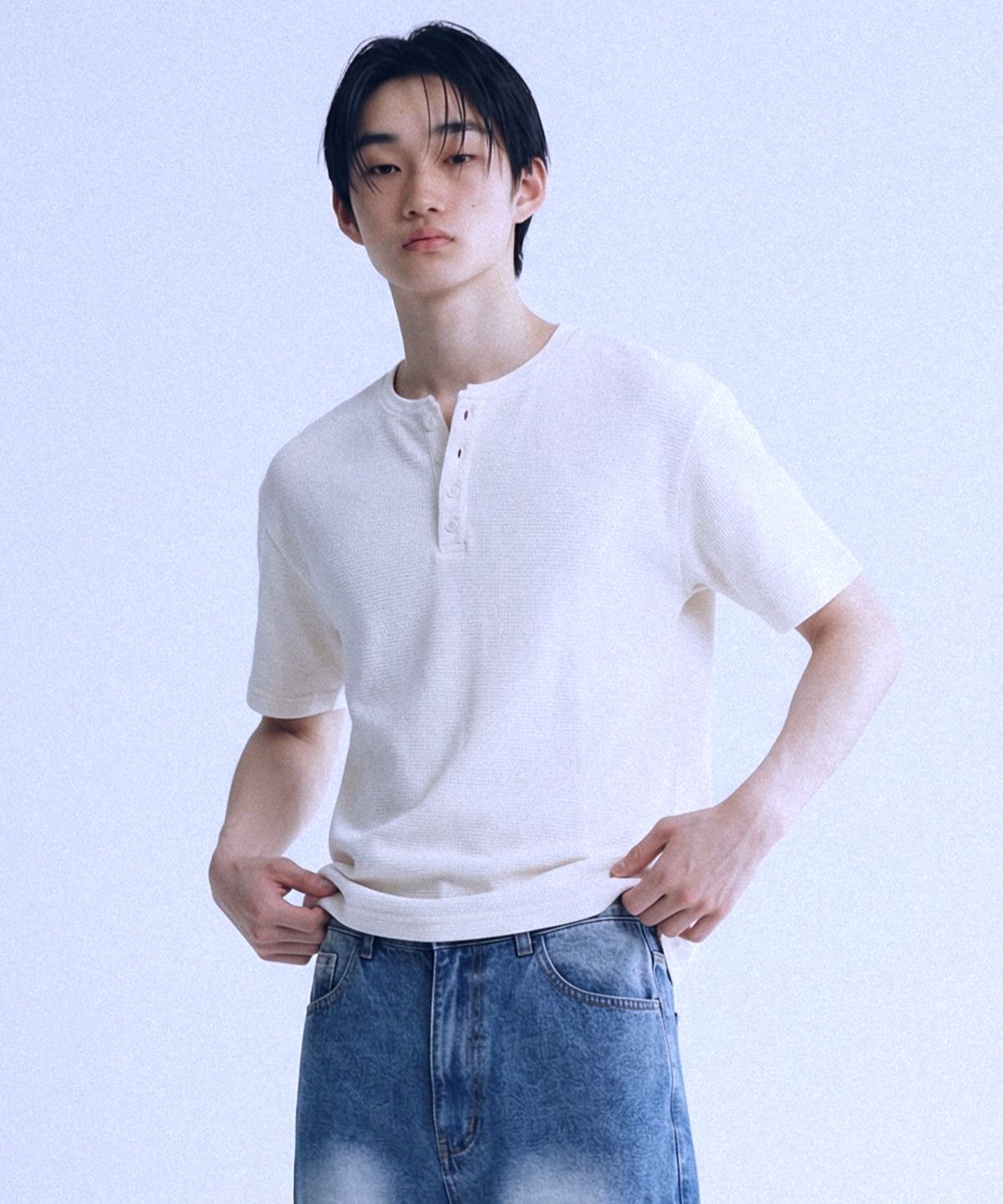 낫유즈얼(NOTUSUAL) [2PACK] 유즈얼 와플 헨리넥 반팔티 3color