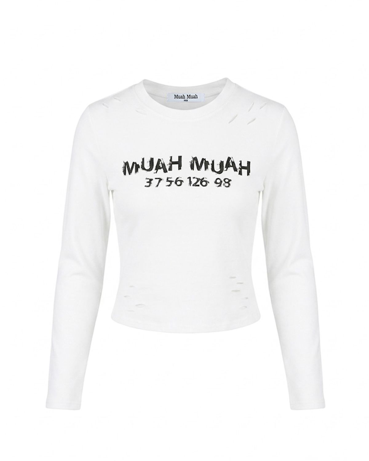 무아무아(MUAHMUAH) 크랙 무아 프린팅 긴팔티 [화이트]