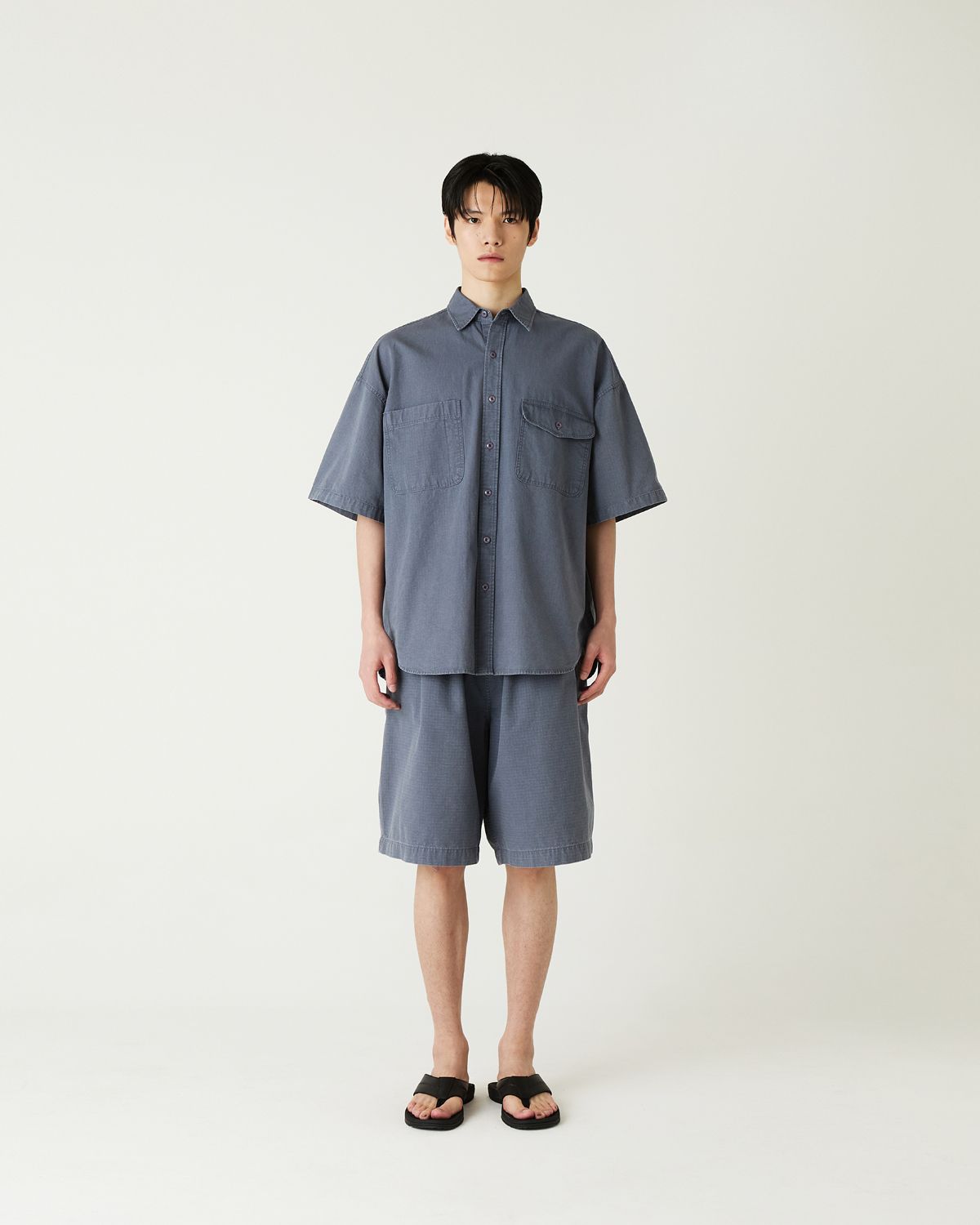 디앤드퀘스천(THEENDQUESTION) Ripstop pigment half pants / NAVY