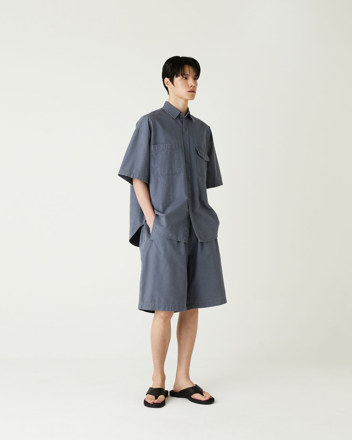 디앤드퀘스천(THEENDQUESTION) Ripstop pigment half pants / NAVY