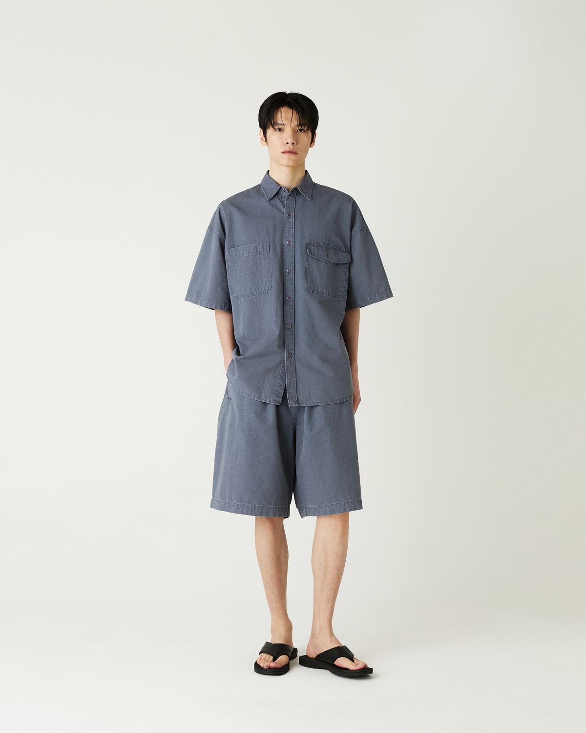 디앤드퀘스천(THEENDQUESTION) Ripstop pigment half pants / NAVY