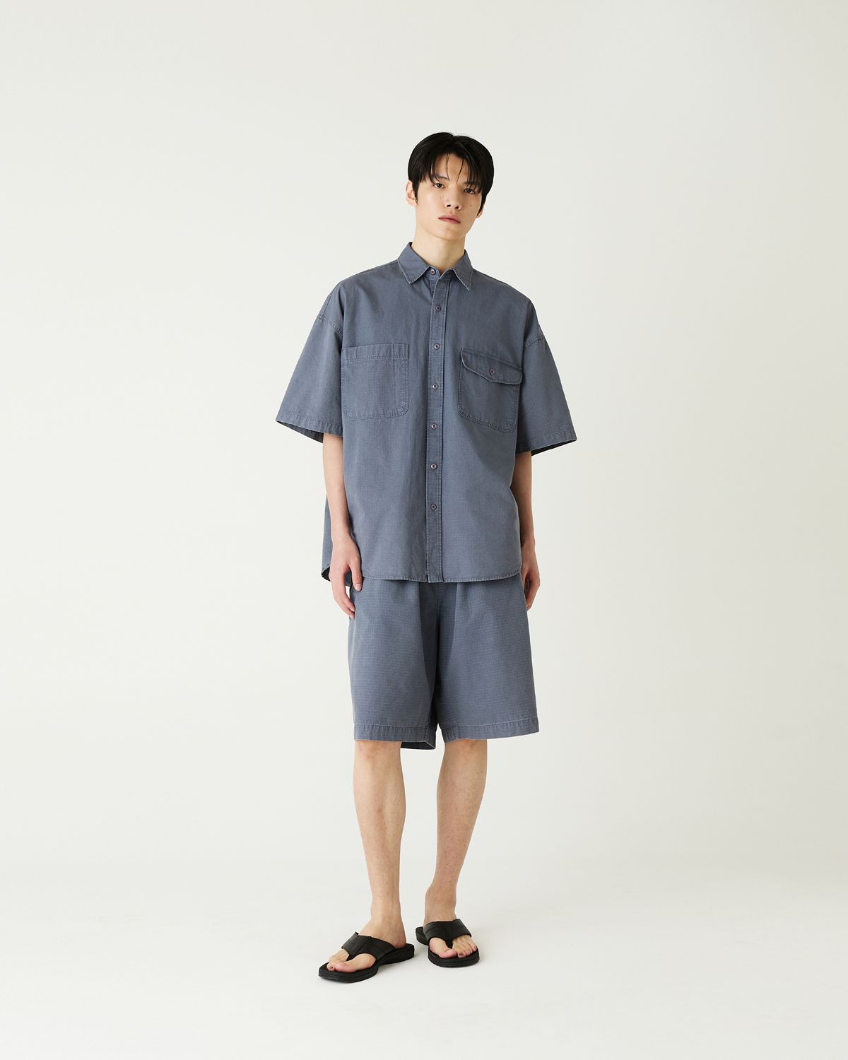 디앤드퀘스천(THEENDQUESTION) Ripstop pigment half pants / NAVY