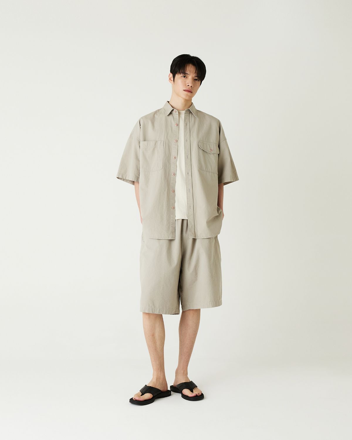 디앤드퀘스천(THEENDQUESTION) Ripstop pigment half pants / BEIGE