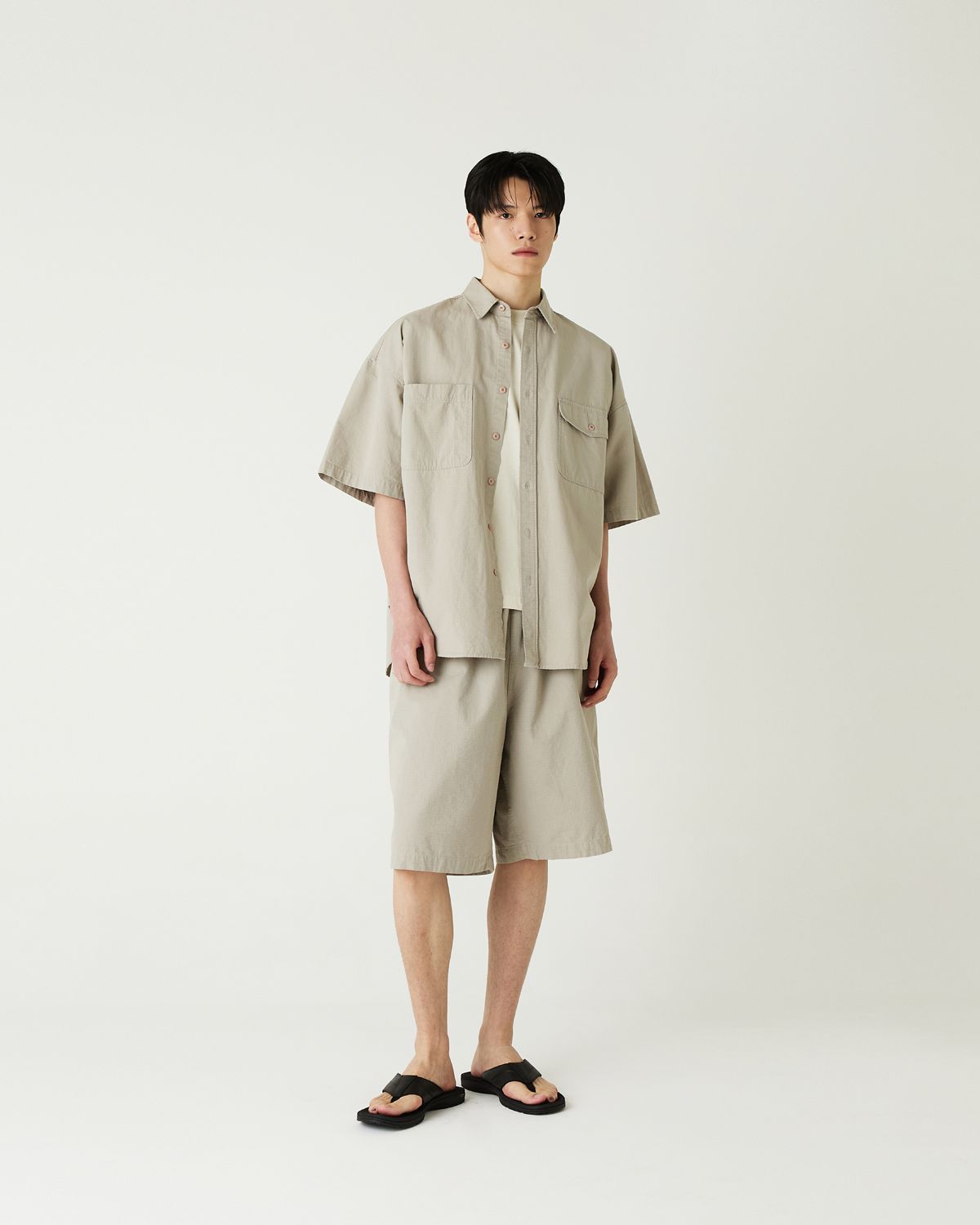 디앤드퀘스천(THEENDQUESTION) Ripstop pigment half pants / BEIGE