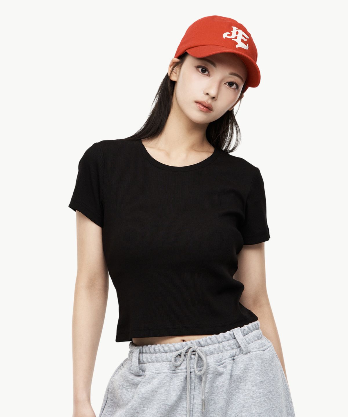 제이엘브(JELEVE) 우먼스 골지 슬림핏 숏슬리브