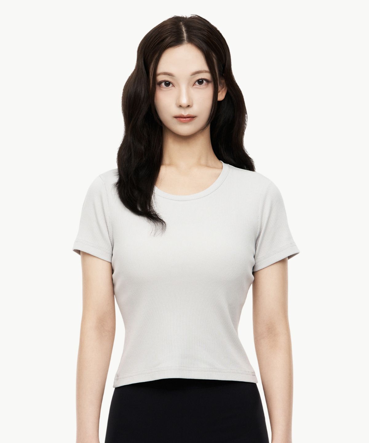 제이엘브(JELEVE) 우먼스 골지 슬림핏 숏슬리브