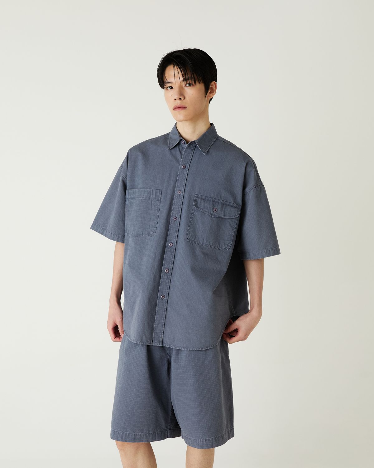 디앤드퀘스천(THEENDQUESTION) Ripstop pigment shirt / NAVY