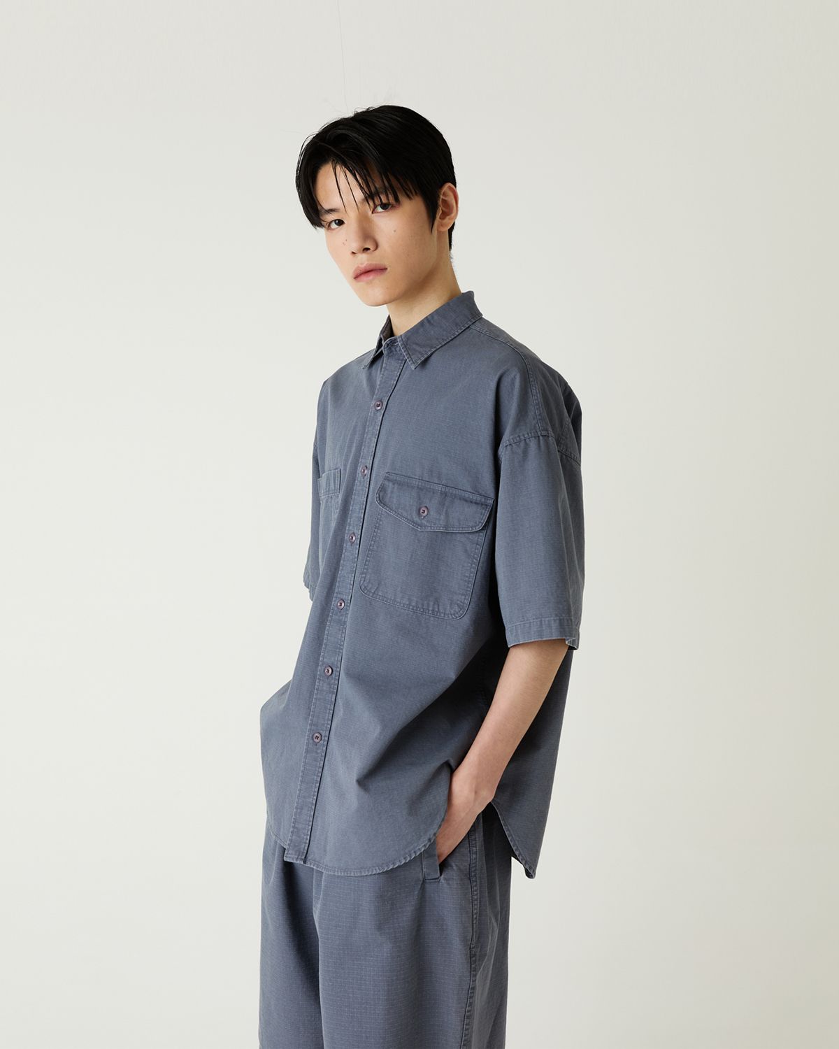 디앤드퀘스천(THEENDQUESTION) Ripstop pigment shirt / NAVY
