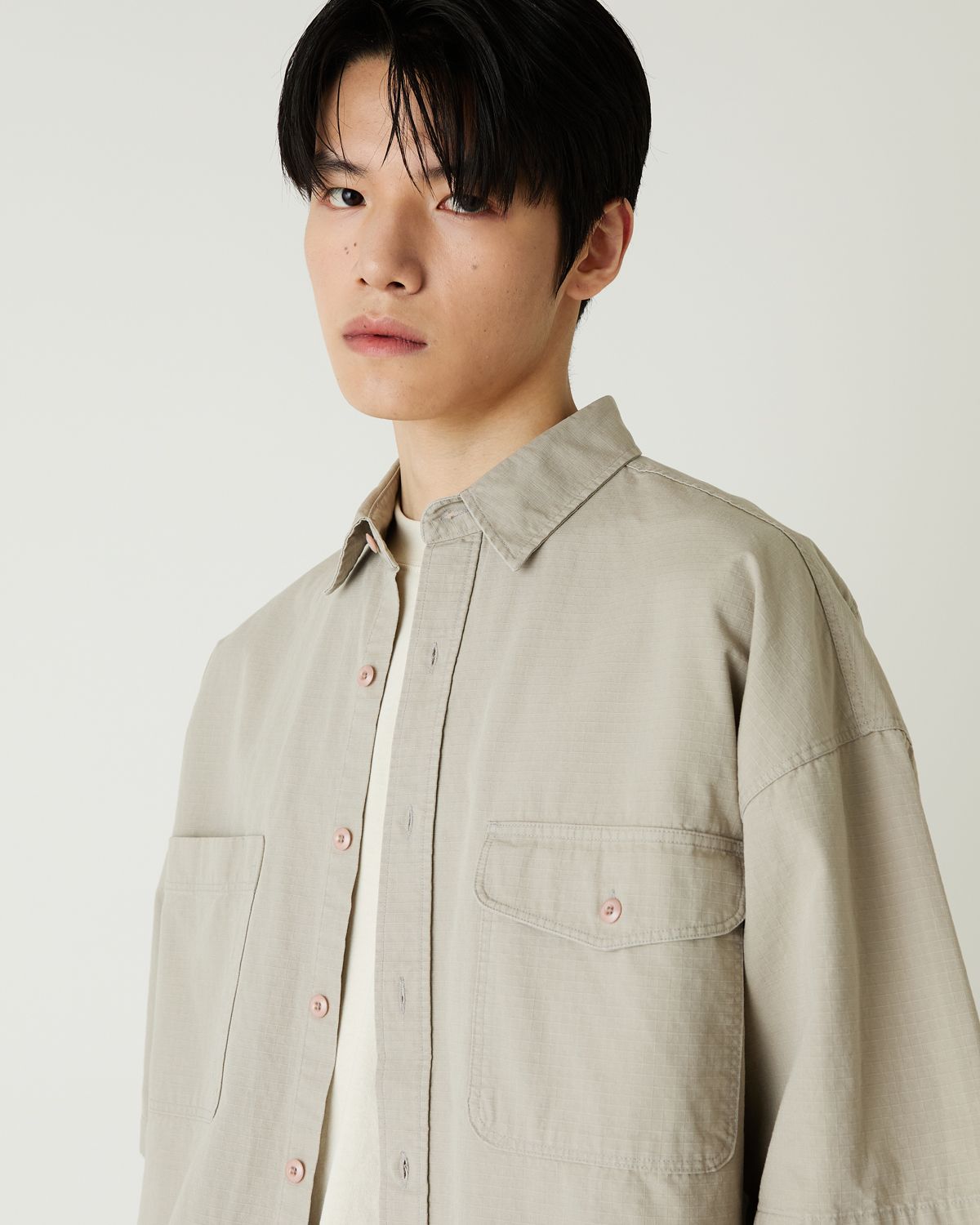 디앤드퀘스천(THEENDQUESTION) Ripstop pigment shirt / BEIGE