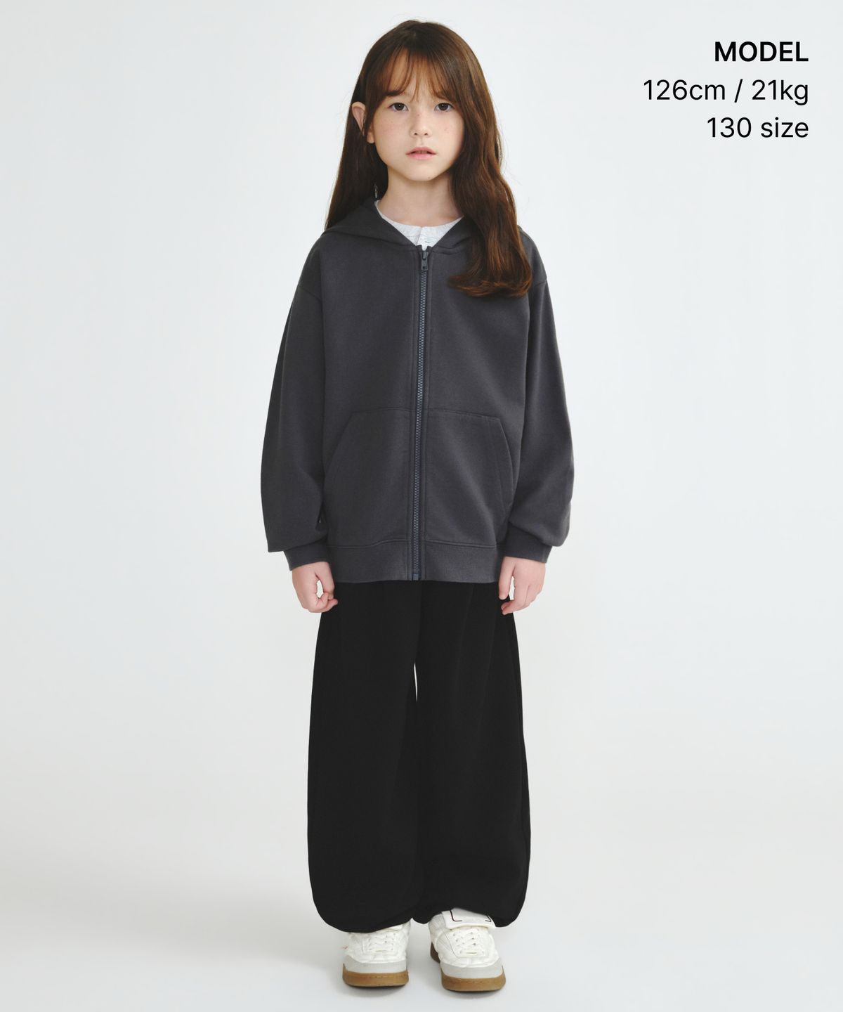 무신사 스탠다드 키즈(MUSINSA STANDARD KIDS) 오버사이즈 후디드 스웨트 집업 [다크 그레이]