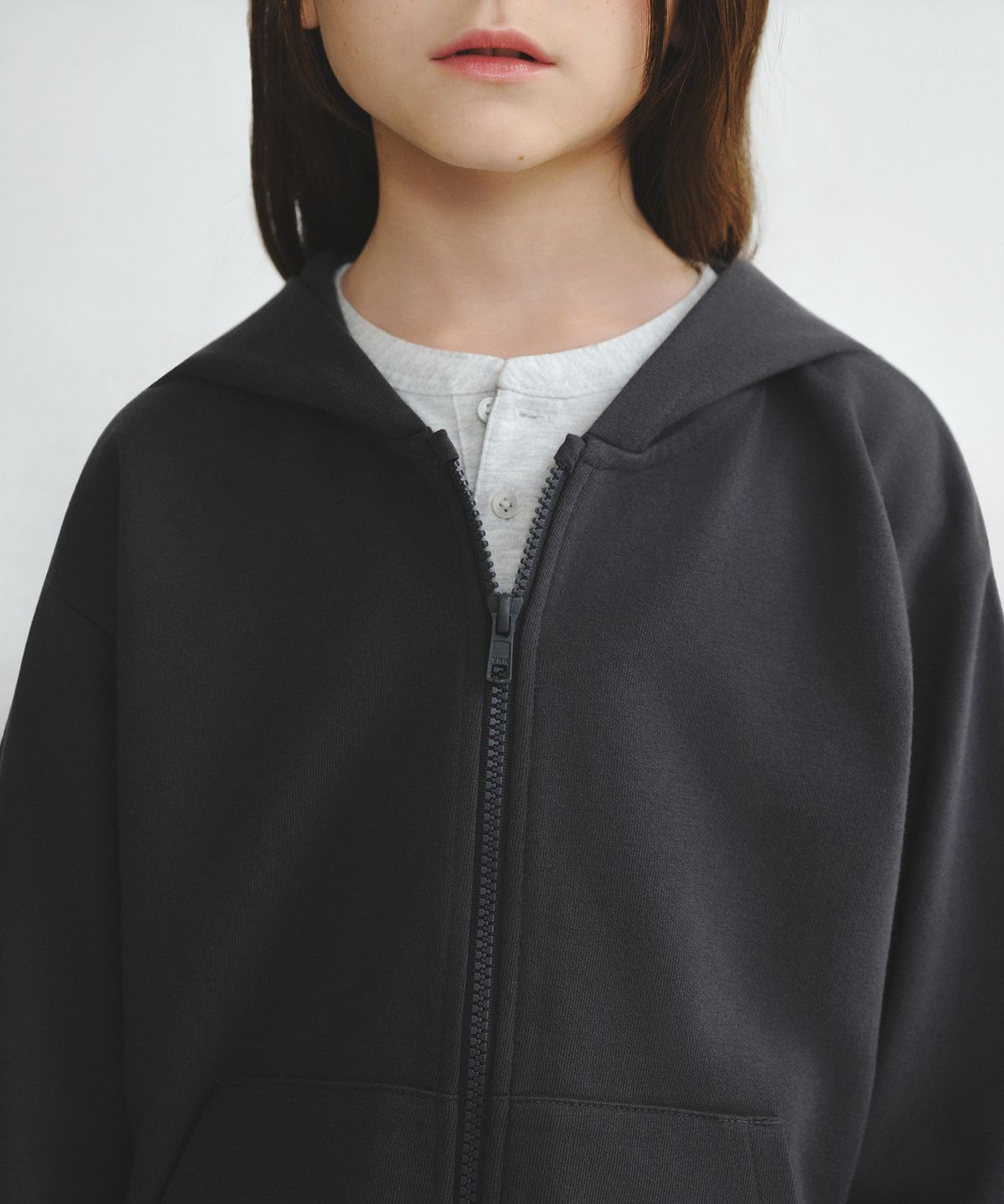 무신사 스탠다드 키즈(MUSINSA STANDARD KIDS) 오버사이즈 후디드 스웨트 집업 [다크 그레이]