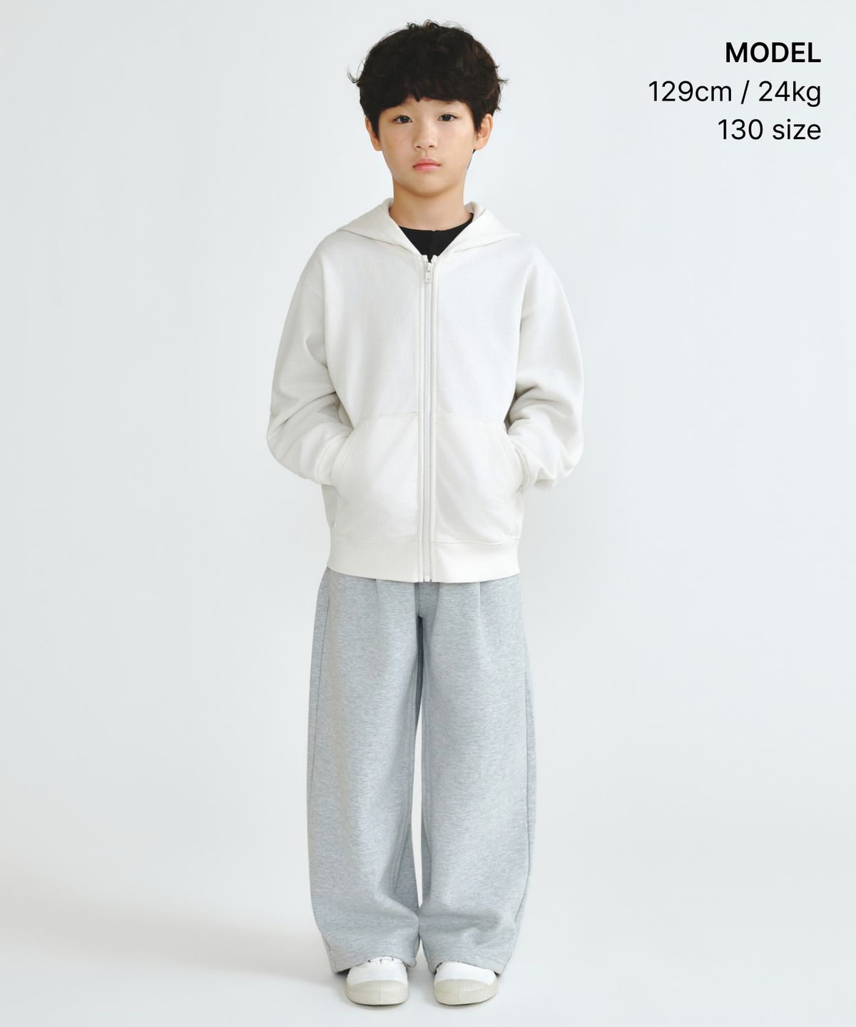 무신사 스탠다드 키즈(MUSINSA STANDARD KIDS) 오버사이즈 후디드 스웨트 집업 [크림]