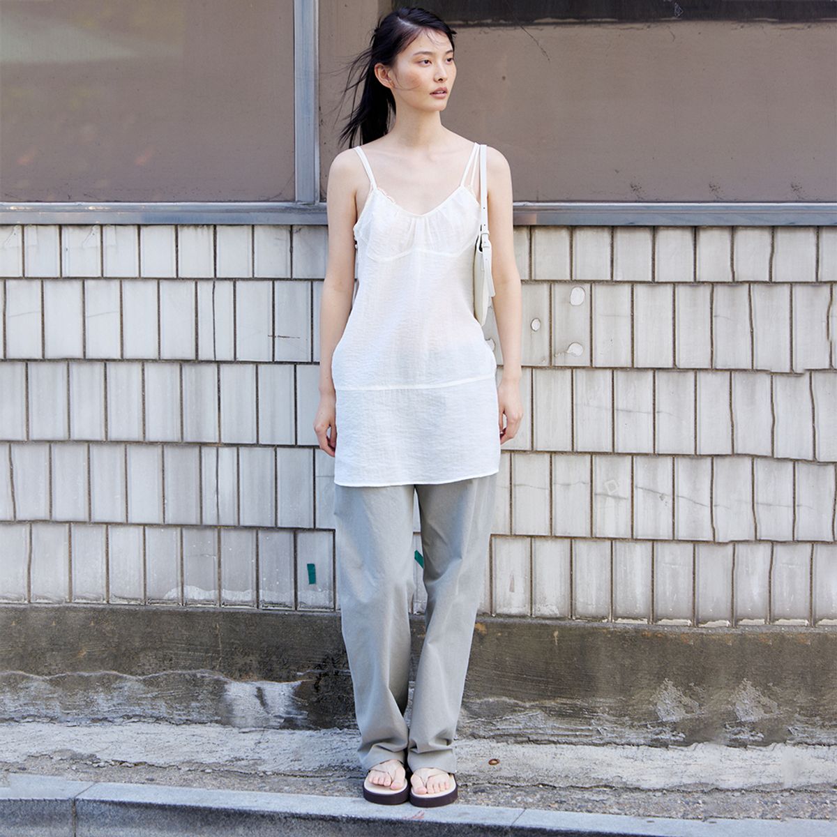 노우드(NOEUD) Button Side Sheer Dress (Ivory)