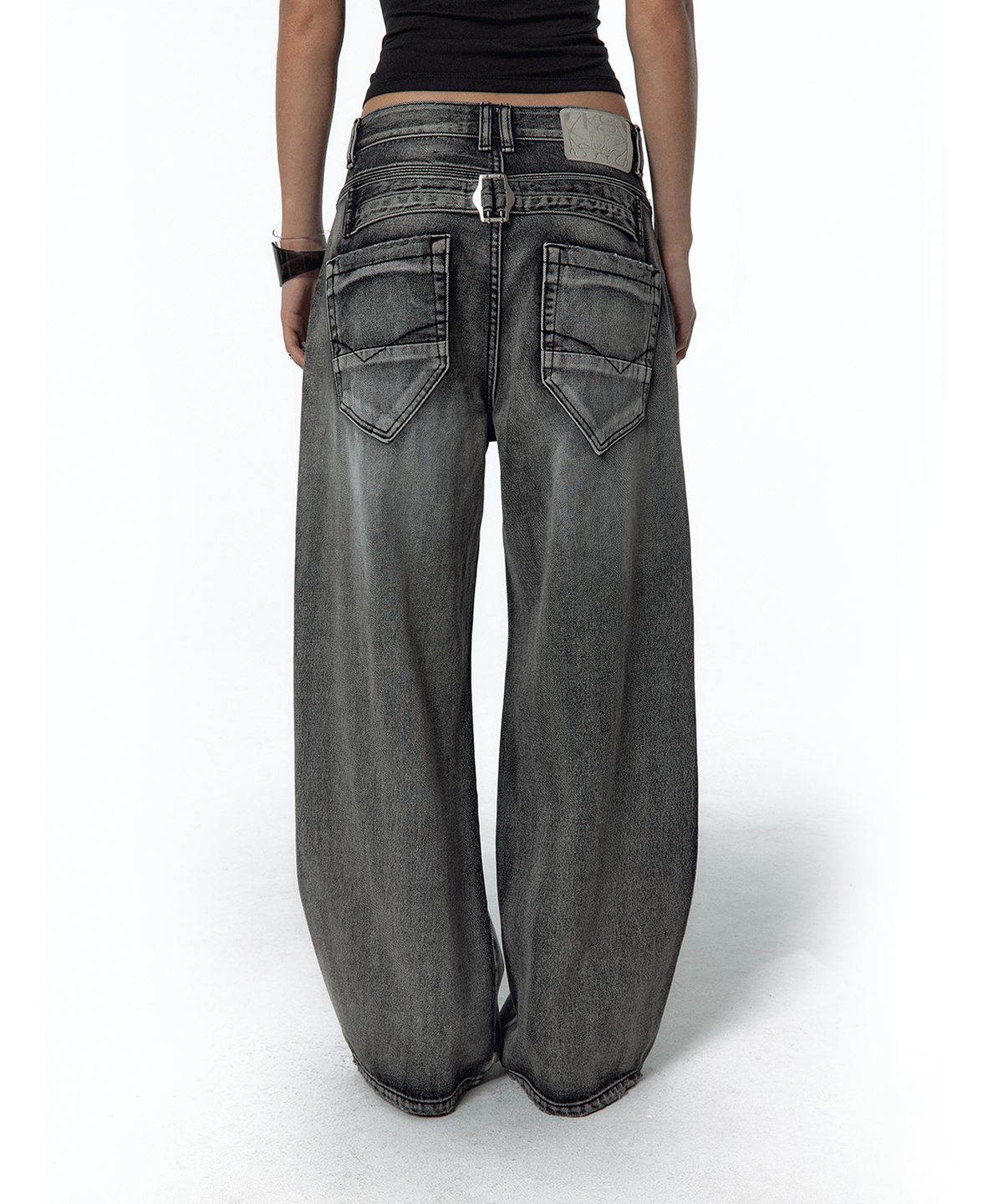 카시코(KASHIKO) Milk Ripped Wide Jeans Light Gray