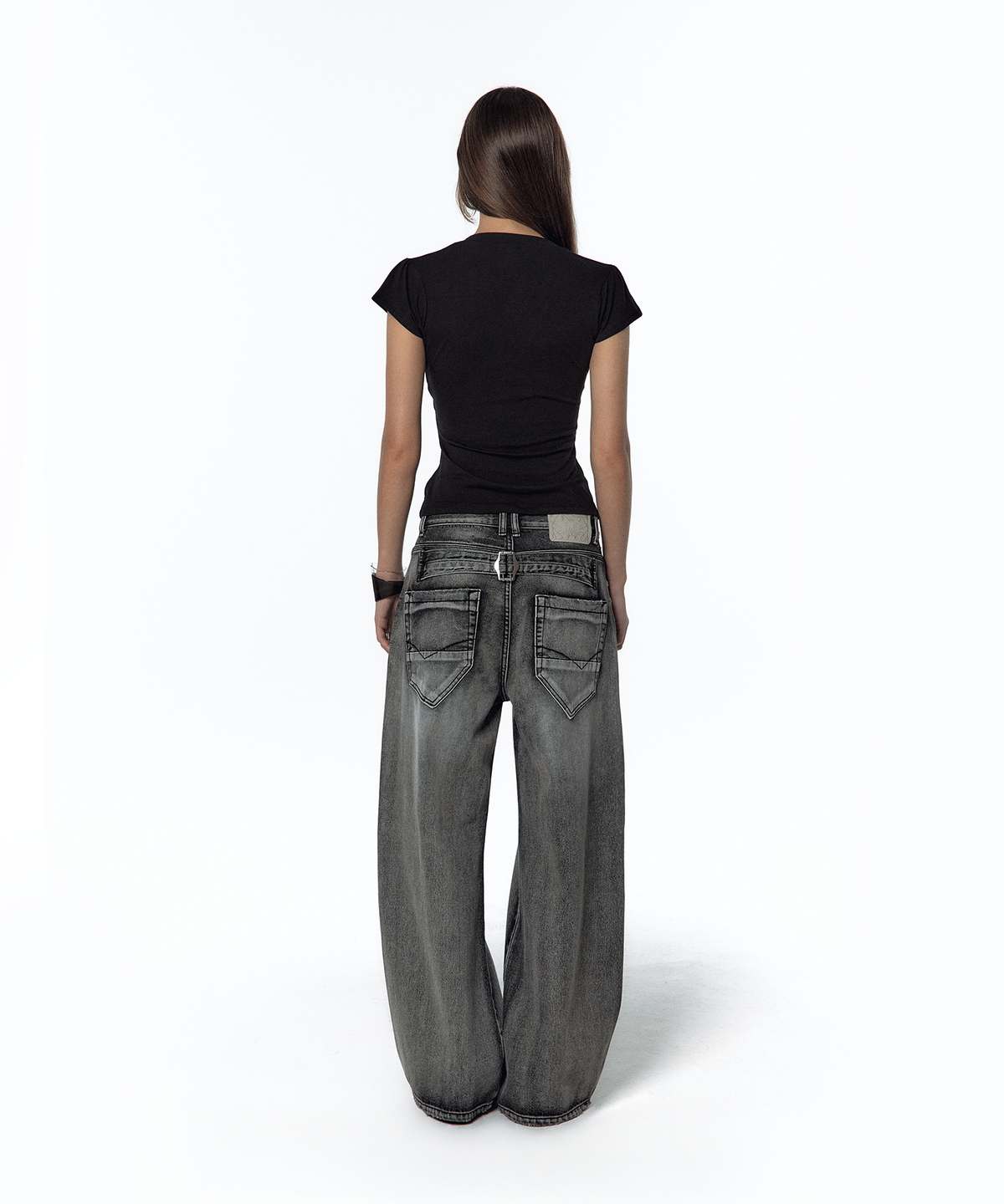 카시코(KASHIKO) Milk Ripped Wide Jeans Light Gray