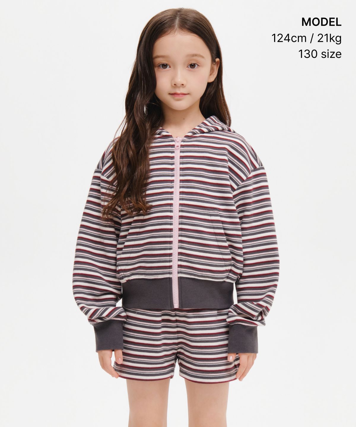무신사 스탠다드 키즈(MUSINSA STANDARD KIDS) 걸즈 멀티 스트라이프 스웨트 쇼츠 [핑크]