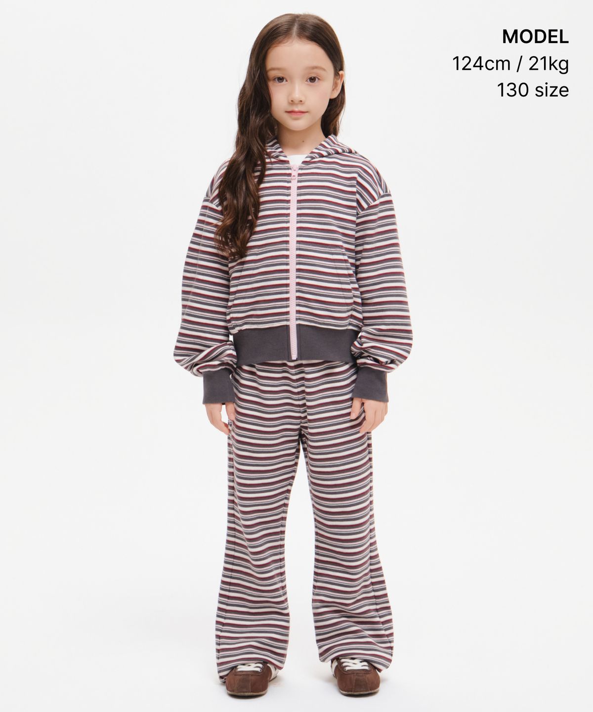 무신사 스탠다드 키즈(MUSINSA STANDARD KIDS) 걸즈 멀티 스트라이프 플레어 스웨트 팬츠 [핑크]