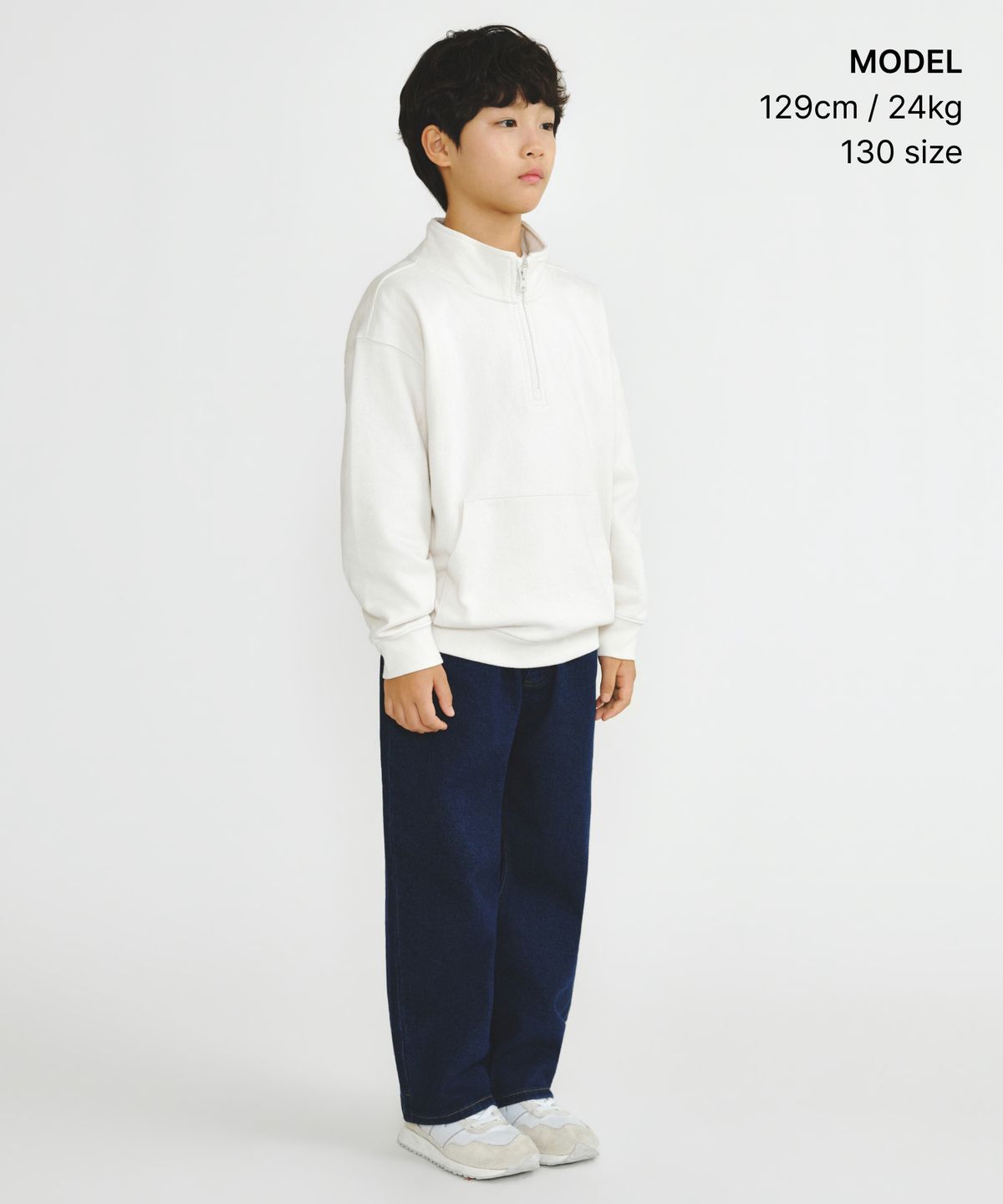무신사 스탠다드 키즈(MUSINSA STANDARD KIDS) 오버사이즈 하프 집업 스웨트셔츠 [크림]