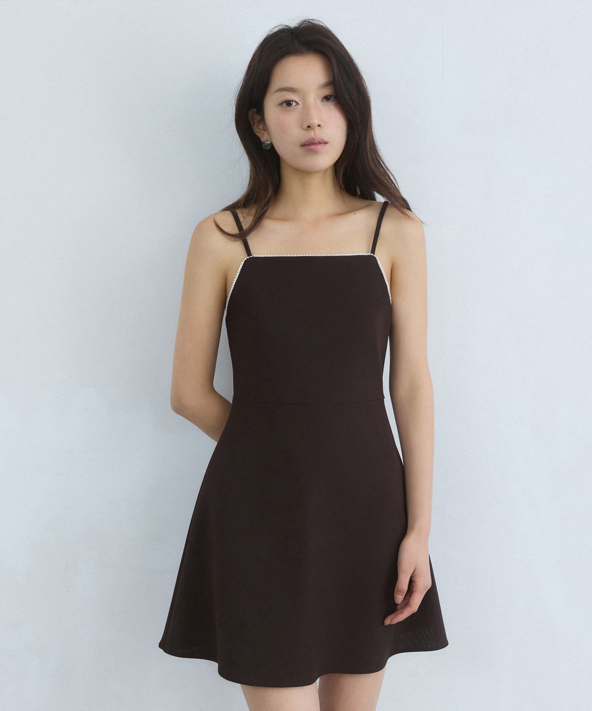 어다울(ADAUL) Lace taping mini dress - brown