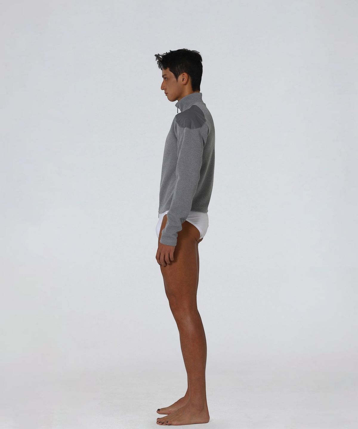 엑세스(XX) Shoulder Patch Zip-up Crop Knit Gray