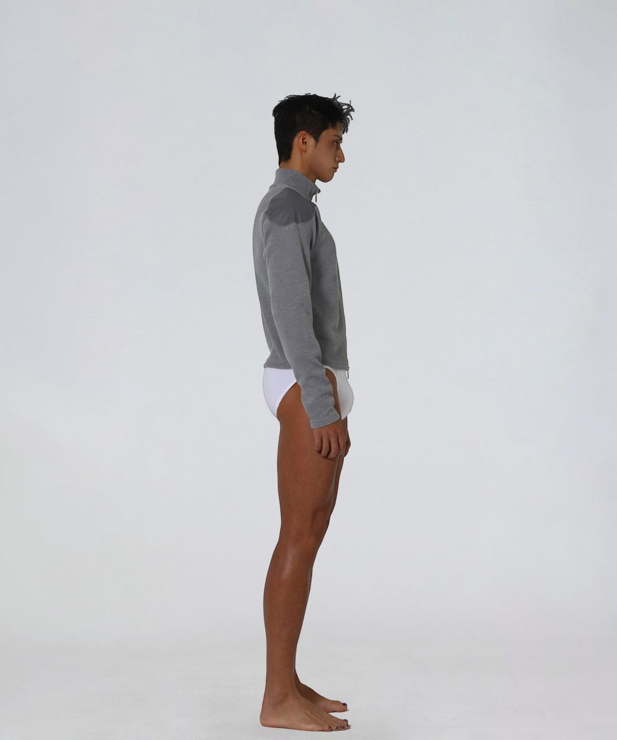 엑세스(XX) Shoulder Patch Zip-up Crop Knit Gray