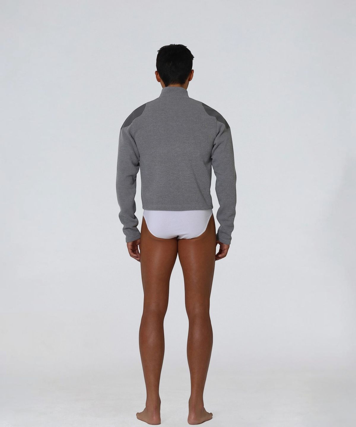 엑세스(XX) Shoulder Patch Zip-up Crop Knit Gray