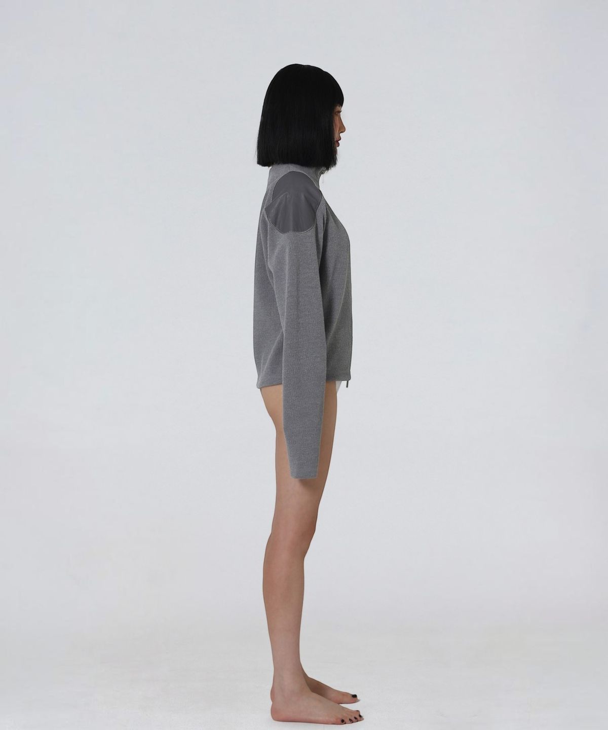 엑세스(XX) Shoulder Patch Zip-up Crop Knit Gray