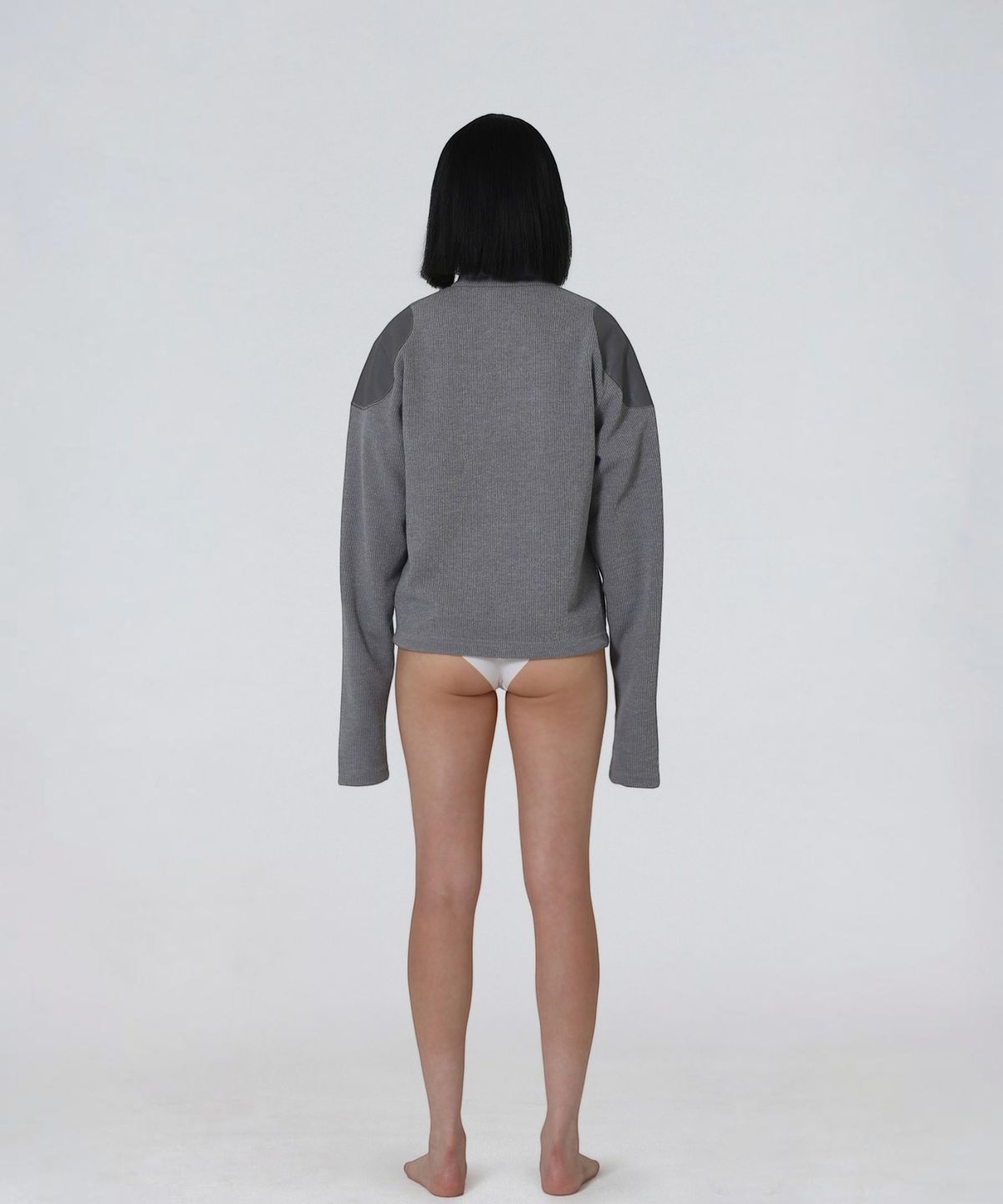 엑세스(XX) Shoulder Patch Zip-up Crop Knit Gray