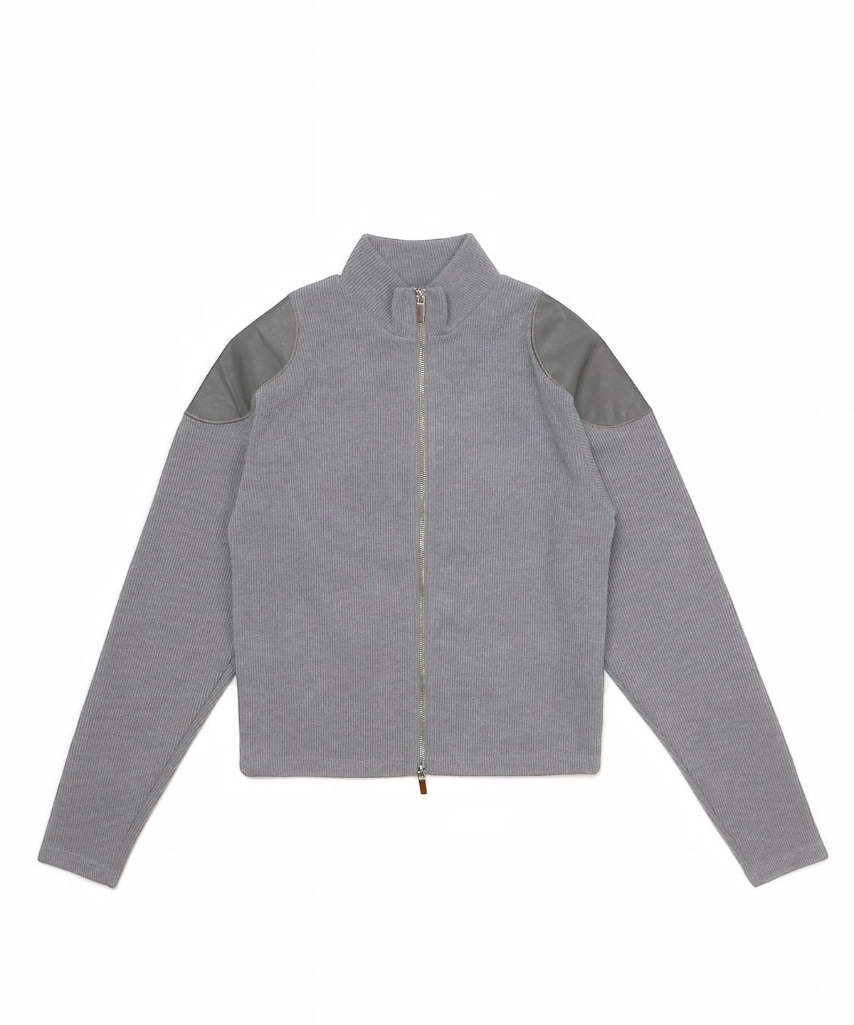 엑세스(XX) Shoulder Patch Zip-up Crop Knit Gray