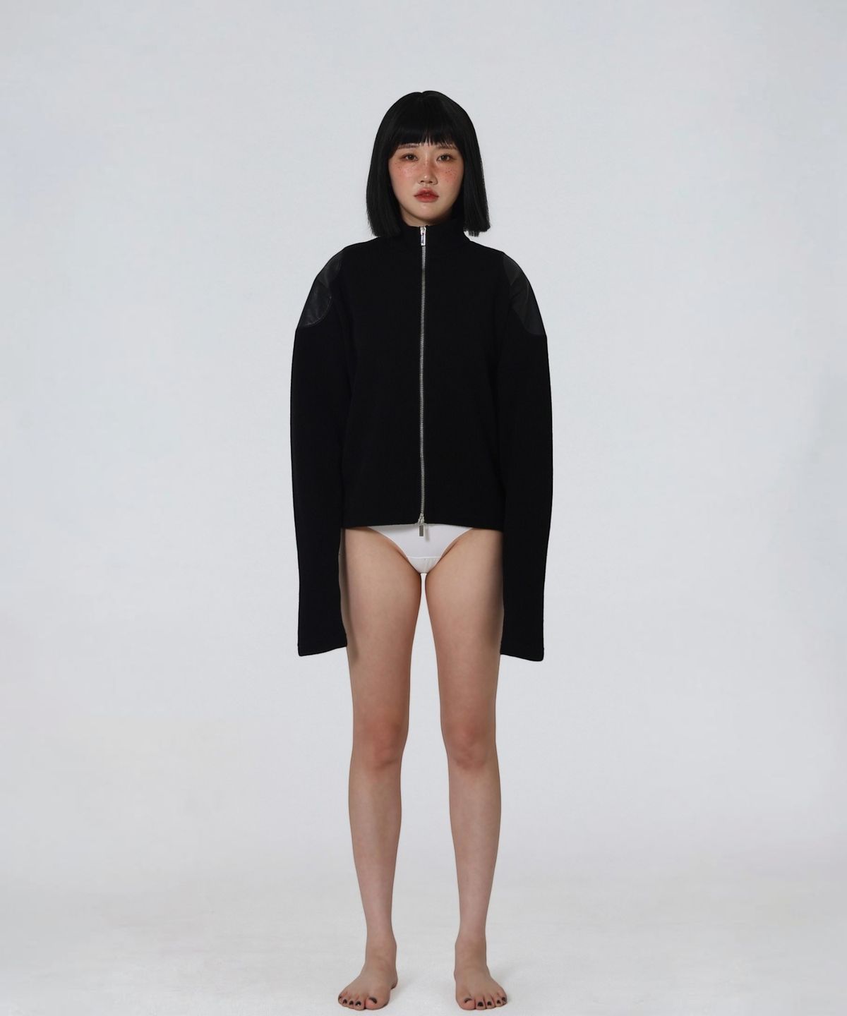 엑세스(XX) Shoulder Patch Zip-up Crop Knit Black