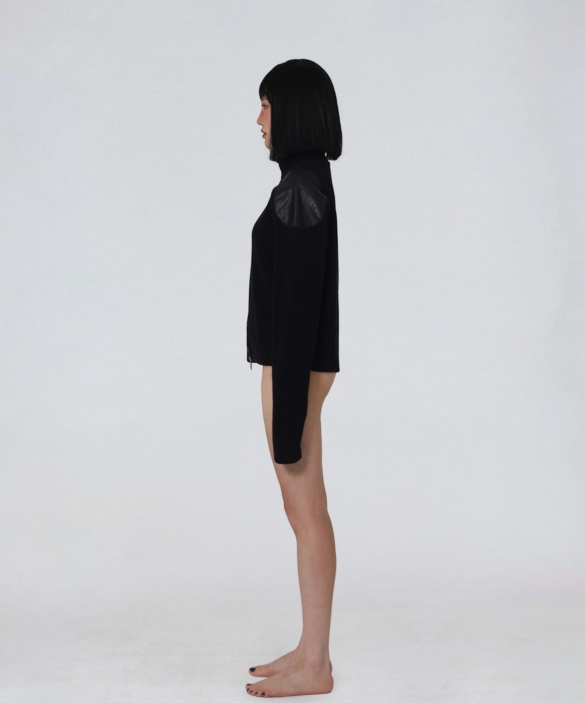 엑세스(XX) Shoulder Patch Zip-up Crop Knit Black