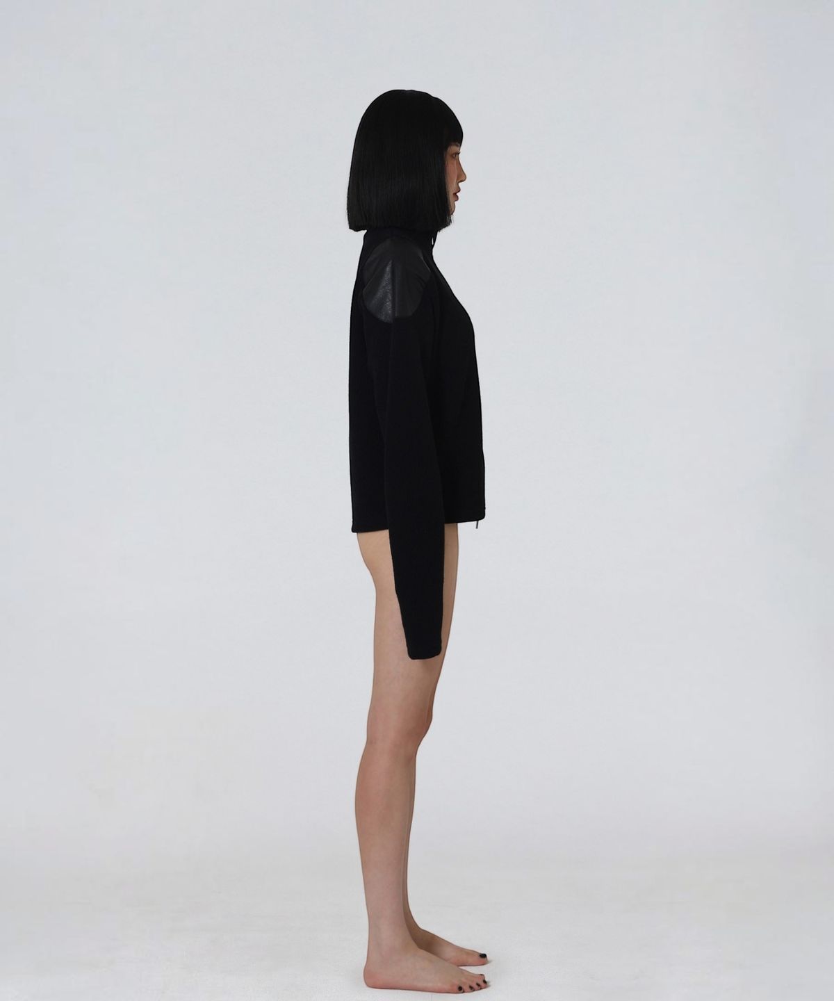 엑세스(XX) Shoulder Patch Zip-up Crop Knit Black
