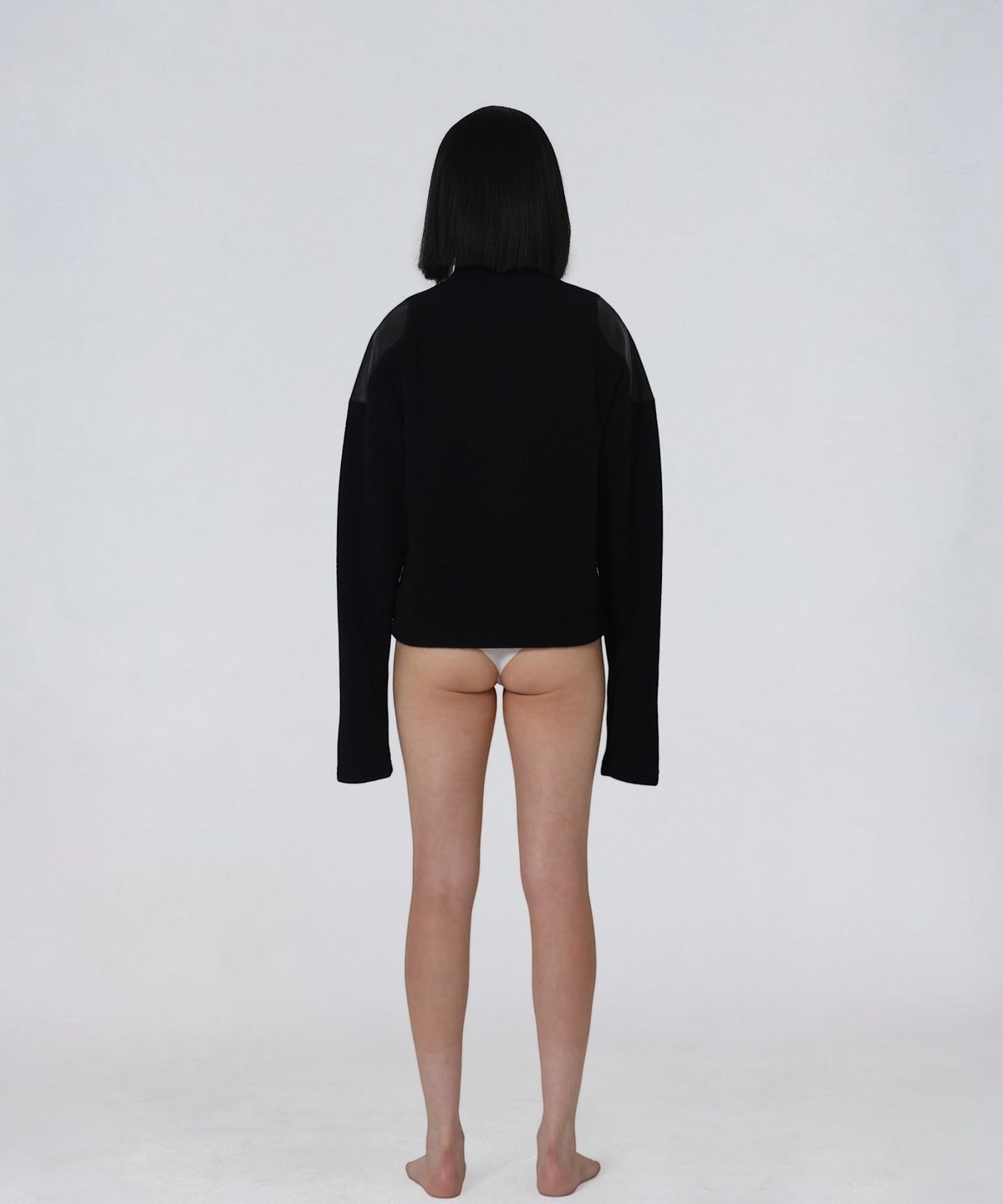 엑세스(XX) Shoulder Patch Zip-up Crop Knit Black