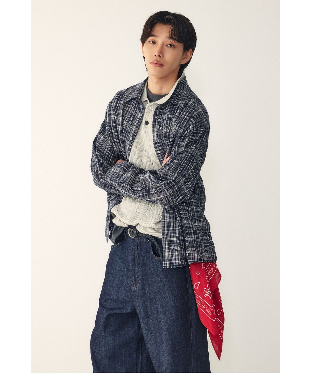 스튜디오 톰보이(STUDIO TOMBOY) [MEN] 포켓 자수 디테일 체크 셔츠_네이비 9156221321