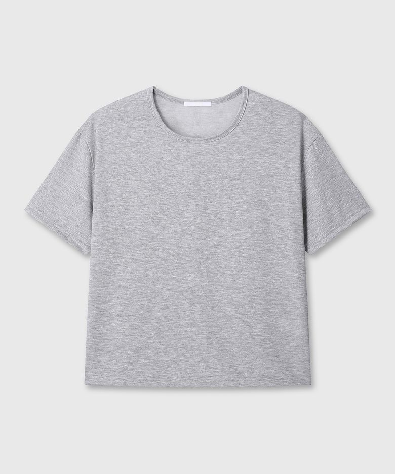 UNIFORM SEMI CROP U NECK T-SHIRTS (MELANGE GRAY)